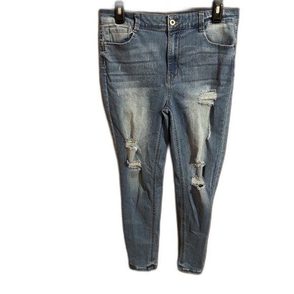 Wax Jean Butt I‎ Love You Juniors 9 Blue Denim Distressed - Picture 1 of 16